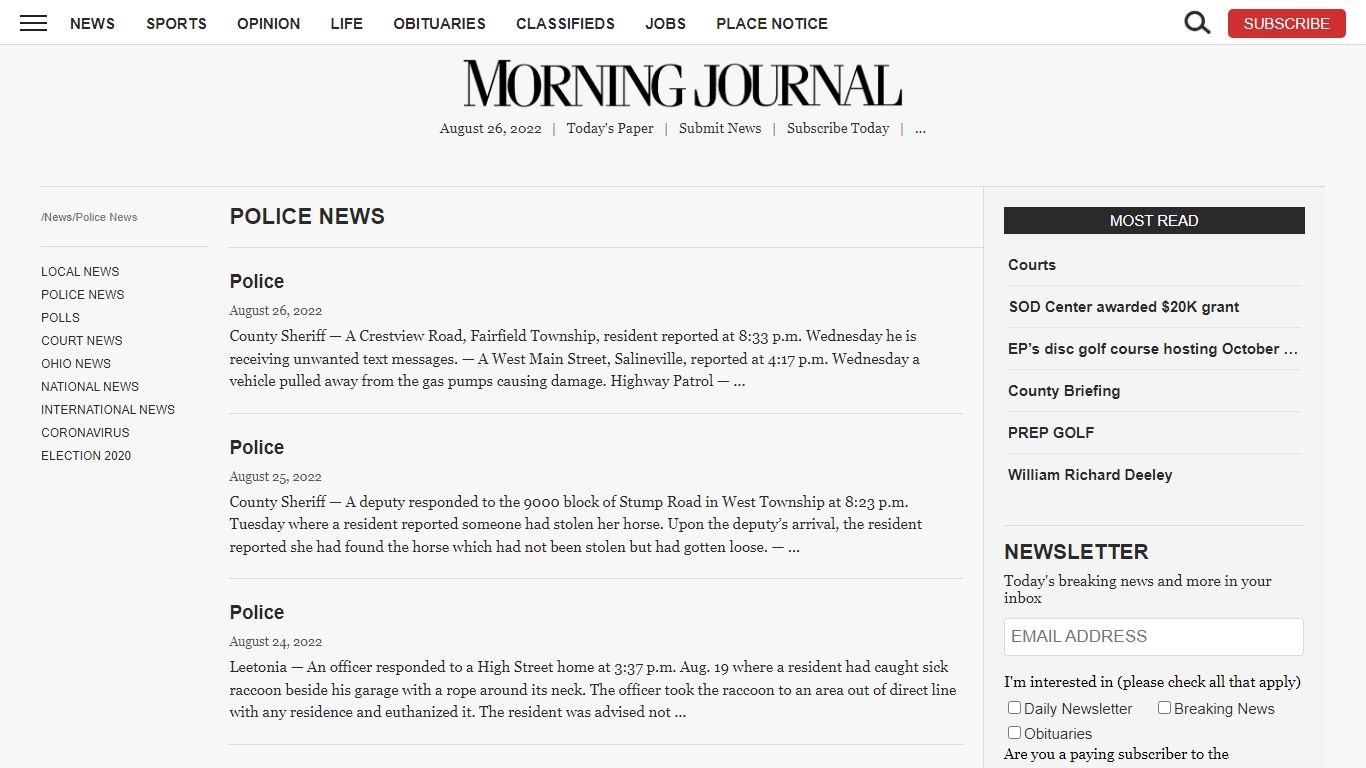 Police News | News, Sports, Jobs - Morning Journal